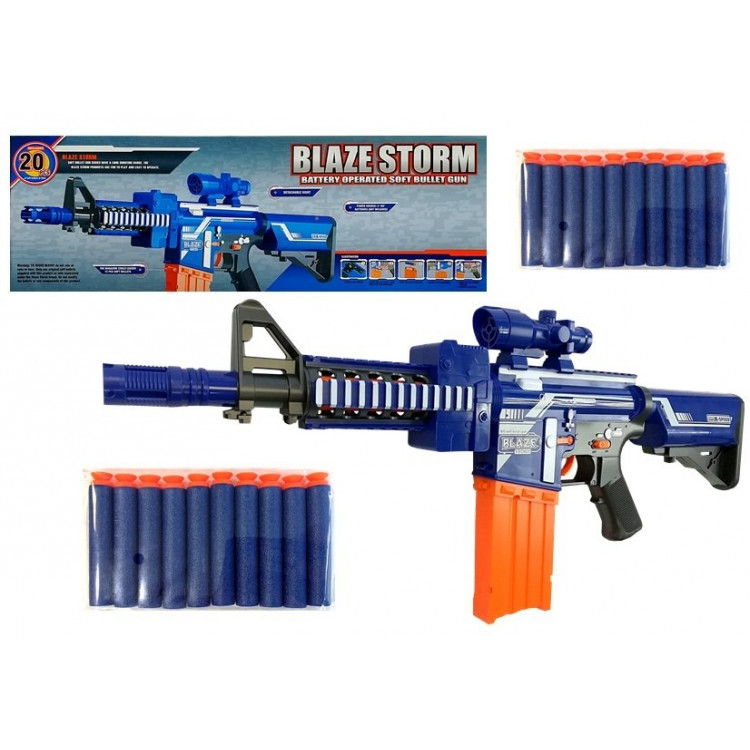 Puška so zásobníkom a nábojmi, 20 kusov - modro-oranžová